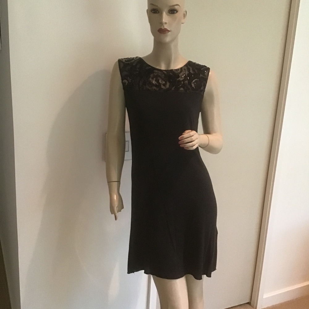 AllSaints Black Hand Embellished Beaded Mesh Shift Dress Womens US 4 UK 8 EU 36